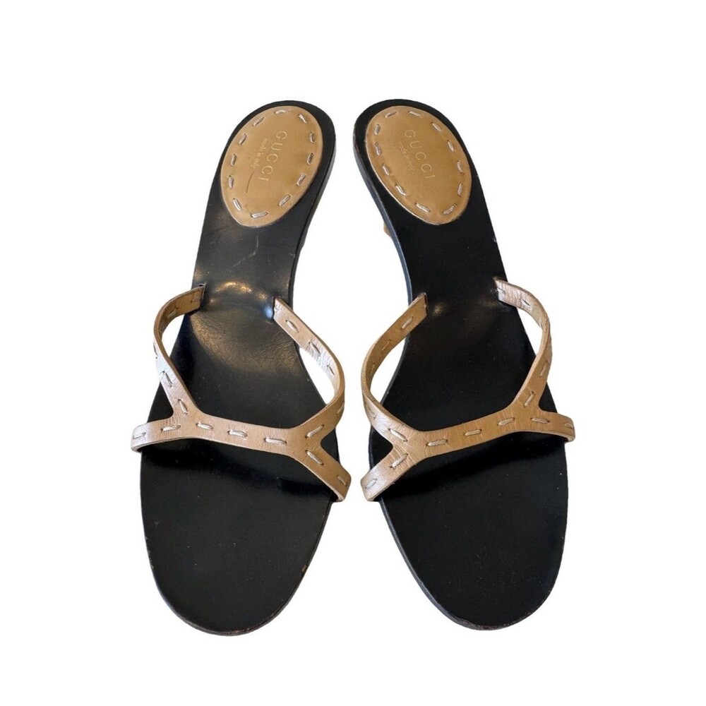 Vintage Gucci Tom Ford Bamboo Heel Black Leather Slip On Mules Sandals 8 Y2K